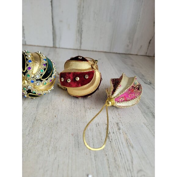 Velvet sequin ball unique ornament Xmas set Golden lace - Picture 8 of 8